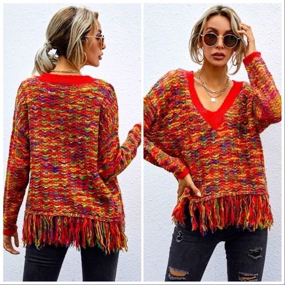 NWT! MARLED KNIT FRINGE HEM DROP SHOULDER SWEATER! - Picture 6 of 16